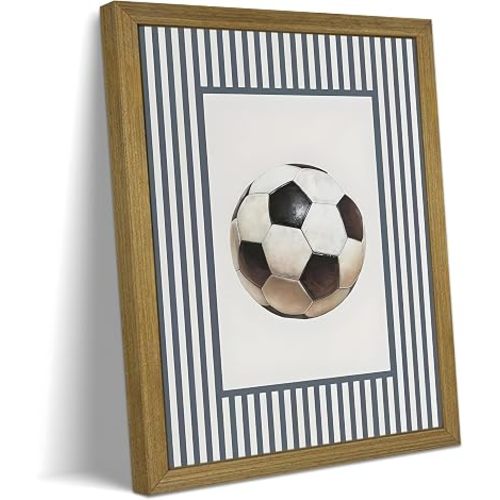 Framed Soccer Ball Canvas Wall Art Boys Room Decor Vintage Football Poster Print Neutral Striped Sports Painting Kids Bedroom Nursery Playroom Wall Decor 8x10 Inch