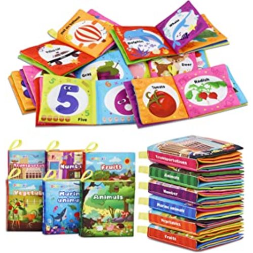 Dr.Rapeti Soft Cloth Books Baby Books Bath Books 6-Pack for Baby Infant Toddler Kids Crinkle Squeaky Washable Chewable Non-Toxic Early Educational Giftable