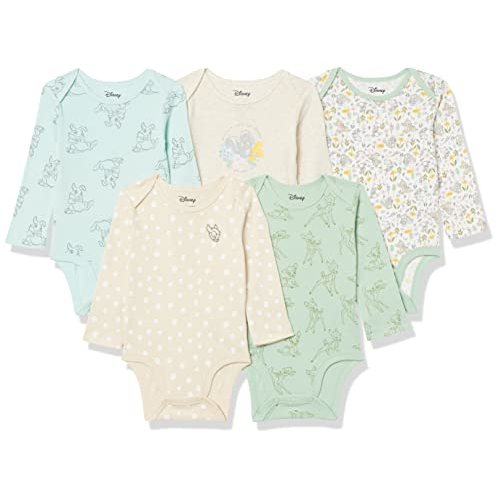 Amazon Essentials Disney | Marvel | Star Wars | Princess Baby Girls Long-Sleeve Bodysuits, Pack of 5