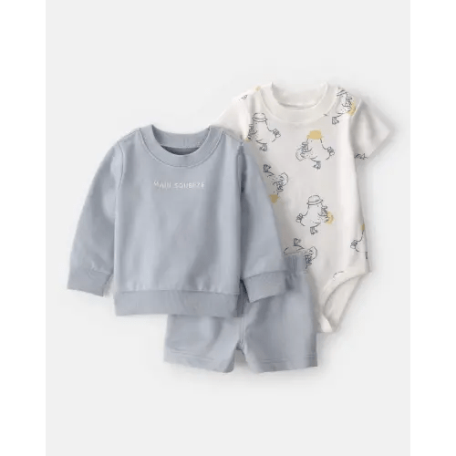 Baby Boy 3-Piece 'Main Squeeze' Sweatshirt, Bodysuit & Short Set - Blue | Carter's