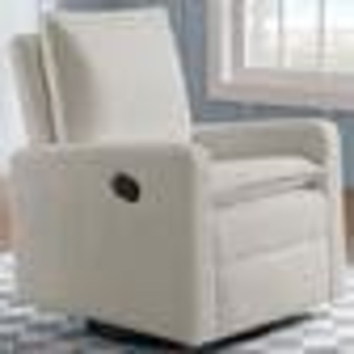 M Design Village Uptown Swivel Push Back Rocker Recliner in Boucle White