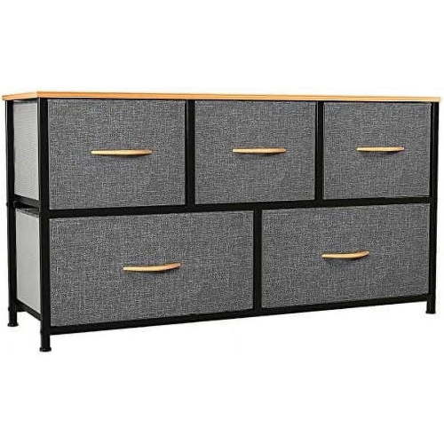 YINTATECH Dresser with 5 Drawers - Fabric Storage Tower, Organizer Unit for Bedroom, Living Room, Closets - Sturdy Steel Frame, Wooden Top (5 Wider Drawers Cool Grey)