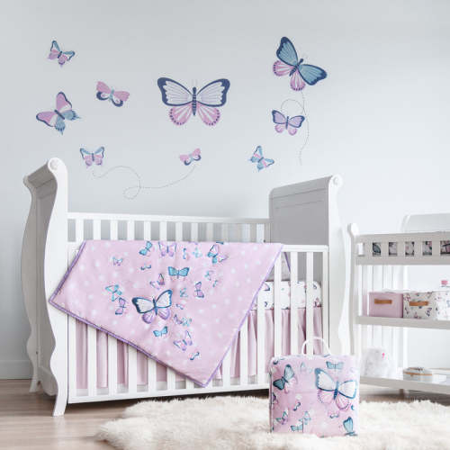 My Little Zone - 5 Piece Butterfly Crib Bedding Set for Baby Girls (Wh