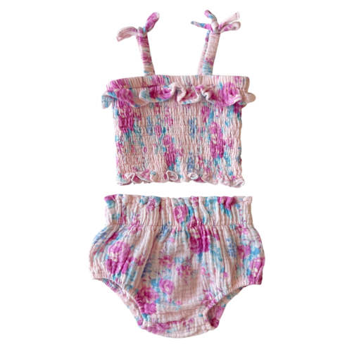 Muslin Smocked Ruffle Top & Bloomer, Garden Secrets