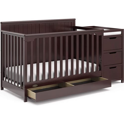 Graco Hadley 5-in-1 Convertible Crib & Changer (Espresso) – GREENGUARD Gold Certified, Fits Standard Crib Mattress, Converts to Toddler Bed and Full Bed, 4 Adjustable Mattress Heights