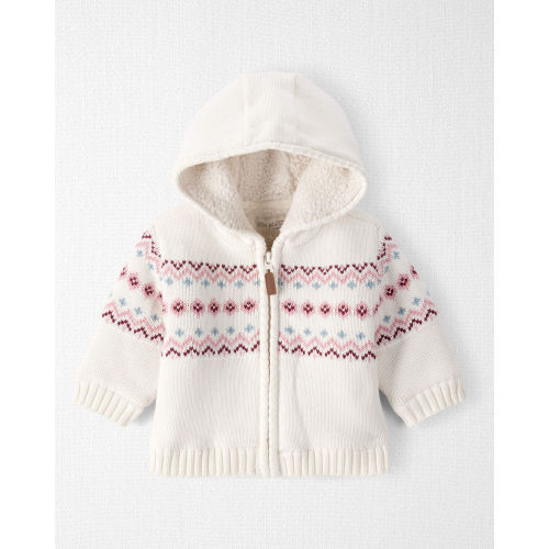 Baby Girl Organic Cotton Fair Isle Sherpa Sweater Knit Jacket - Little Planet | Carter's