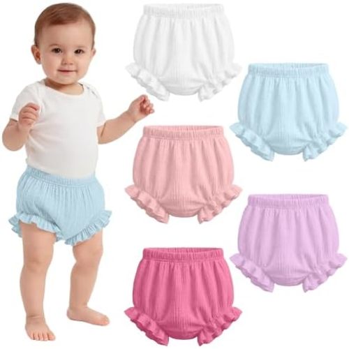 5 Pack 100% Cotton Bloomers for Baby Boys Girls Comfy Newborn Diaper Covers Toddler Cute Harem Shorts Underwear
