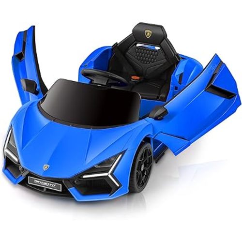 ELEMARA Lamborghini Ride On Car with Scissor Door, Electric Vehicle for Kids with Remote Control,Kid Cars to Drive with MP3 Player, Bluetooth, LED Light and Wide Seat, Navy Blue