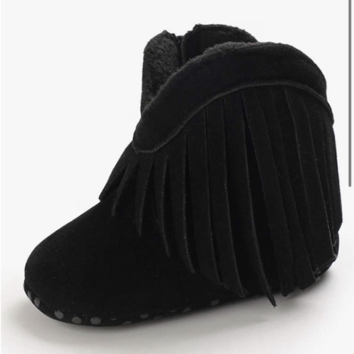 Baby Girls Cowboy Tassel Boots Side Zipper Moccasins Soft Bottom Non-Slip Toddler Shoe