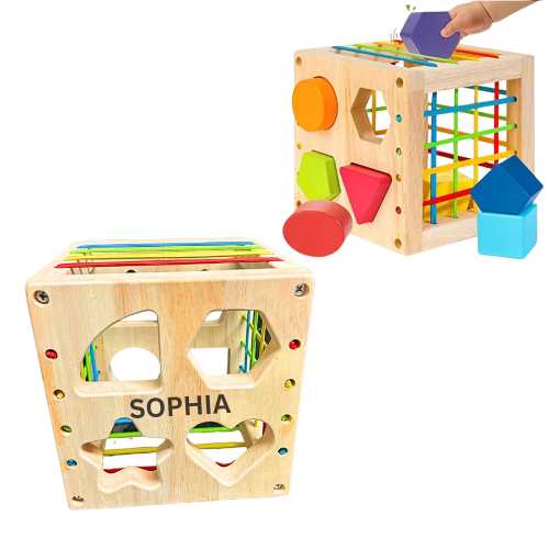 Personalized Wooden Sorter Cube, 1+ Year Old Playing Toys, Developmental Learning Toy Gifts for Toddler Boys Girls,  1 Year Birthday Gift