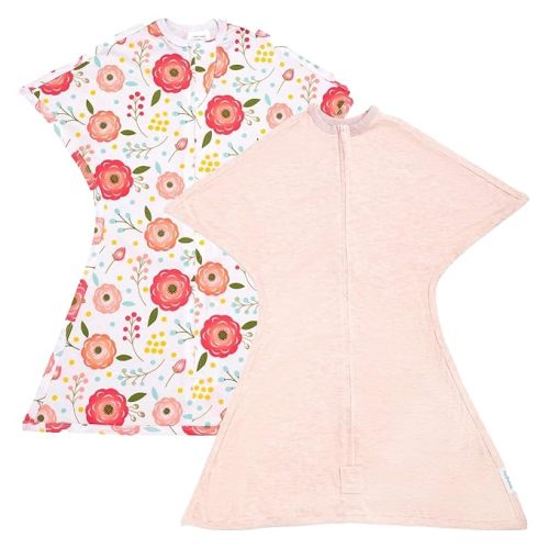 SleepingBaby Zipadee-Zip Transition Swaddle 2-Pack - Starfish Design for Self-Soothing & Better Sleep - Ideal for Rolling Babies - Ballet Pink/Poppy, Small (4-8 Mo)