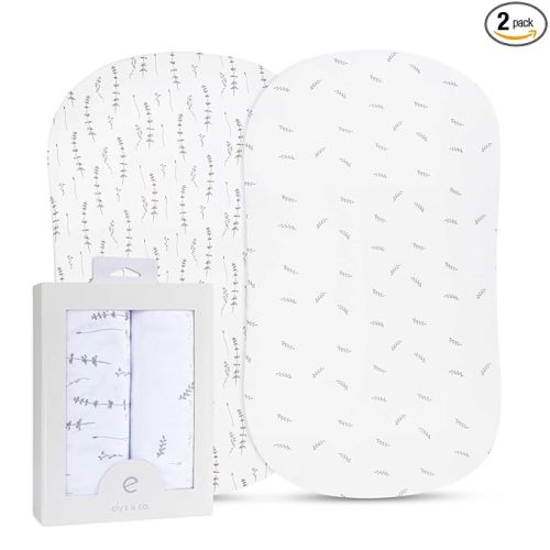 Ely’s & Co. Bassinet Sheets, Baby Boy/Girl Fitted Bassinet Mattress Sheet Set - 2 Pack, 100% Jersey Knit Cotton, fits Oval, Hourglass and Rectangle Mattress, Forest Grey Floral, 32”x16”x3”