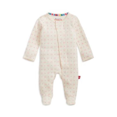 Girls' Heart & Bow Pointelle Magnetic Footie - Baby