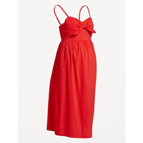 Maternity Knot-Front Fit & Flare Seersucker Dress | Old Navy