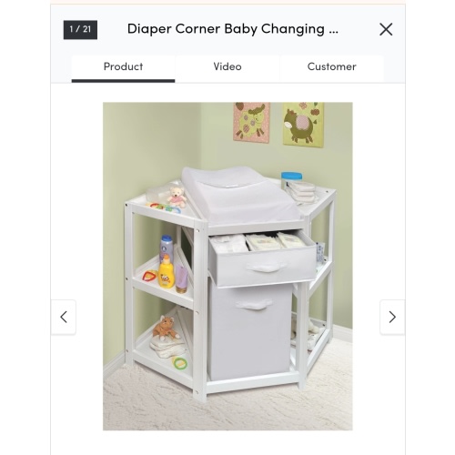 Diaper Corner Baby Changing Table with Hamper and Basket