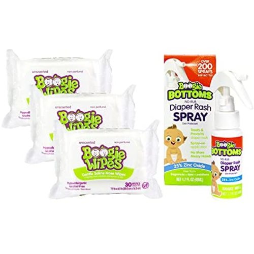 Baby Wipes Unscented & Diaper Rash Cream Spray by Boogie Wipes, 3 Packs of 30 (90 Total Wipes), 1.7 oz (1 Diaper Rash Spray)…