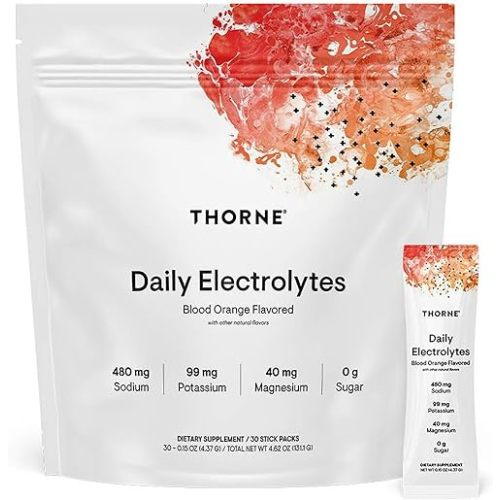 THORNE - Daily Electrolytes - Zero Sugar & Low-Calorie Electrolyte Powder Drink Mix - Flavors Derived from Natural Sources - NSF Certified for Sport - Blood Orange - 30 Stick Packs
