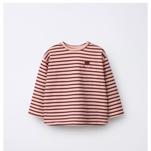 STRIPED T-SHIRT WITH EMBROIDERED HEART - Pink | ZARA United States