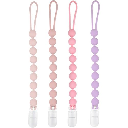 MINMUNJIU 4 Pack Silicone Pacifier Clips for Girls