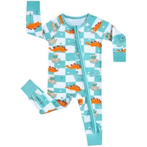MOSSRIVER Bamboo Viscose Baby Long Sleeve Romper, Cute Pumpkin Prints Zipper Footless Jumpsuit, Toddler One-Piece Outfits