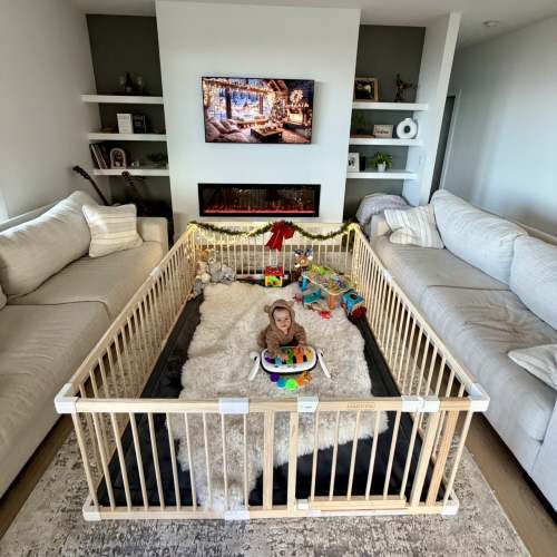 HARPPA Wooden Baby Gate Playpen | Non-Toxic Foldable DIY Adjustable Play Yard for Infants & Toddlers – Natural Finish Baby Fence for Small & Large Spaces