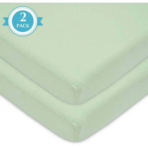 American Baby Co. Cotton Jersey Knit Fitted Portable/Mini Crib Sheet, Celery, 2pk