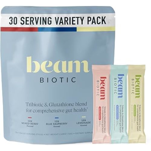 BEAM Biotic Probiotics for Women & Men – Gut Health for Women & Men, Digestive Health with Pre, Pro & Postbiotics + Glutathione, Daily Probiotic Drink for Bloating Relief, Variety Pack, 30 Servings