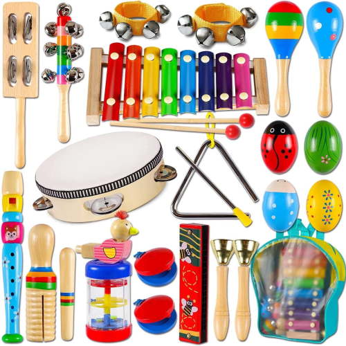 LOOIKOOS Toddler Musical Instruments, Wooden Percussion Instruments for Kids Baby Preschool Educational Musical Toys Set for Boys and Girls