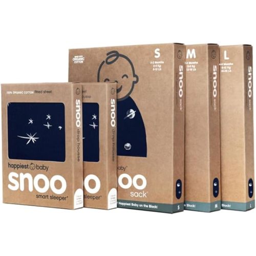Happiest Baby The Big Bundle 100% Organic Cotton - Includes 3 SNOO Sacks and 2 SNOO Bassinet Fitted Sheets (Midnight)