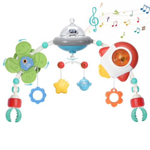 GONINO Baby Stroller Arch Toy, Musical Car Seat Toy for Infants | Adjustable Clip Fits Cribs, Bassinets & Bouncers, Teether & Rattle, Hanging Sensory Toys, Newborn Baby Gifts for 0-6 Months