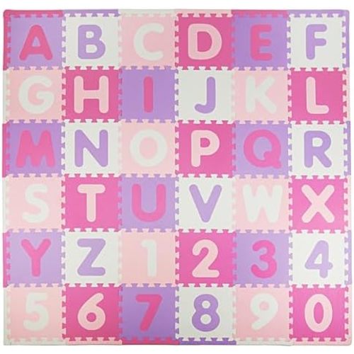 Tadpoles Foam Playmats for Kids, 36 Interlocking Tiles Teach the ABCs and Numbers 0-9, For Ages 3 and Up, Colors: Pink/Purple, 36 Count (Pack of 1)