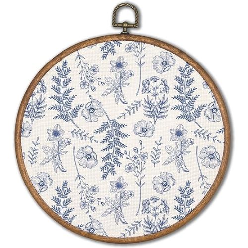 KSDUT Blue Flowers Wall Art Decor - Boho Chinoiserie Flower Wall Art Canvas Frame Hanging Prints, Navy Blue Botanical Wall Art Decor for Grandmillennial Home Bedroom Decorations 10"x10"