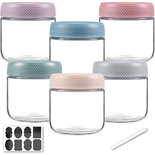 6 Pack 12 oz Overnight Oats Container Jar with Screw Lid - Wide Mouth Mason Salad Jars, Airtight Glass Food Storage Containers for Yogurt Spice Snacks Sugar（350ml）