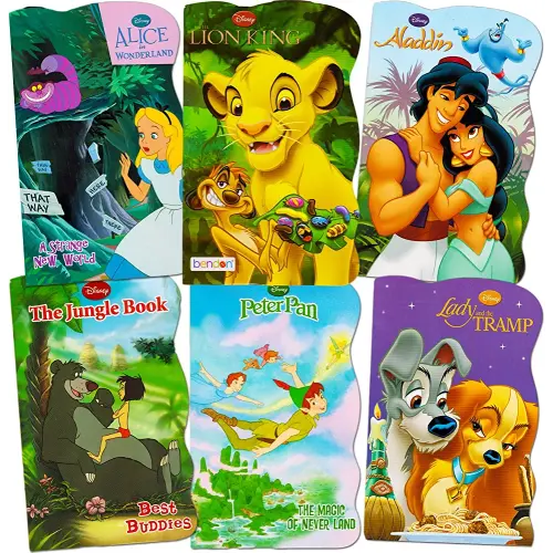 Disney Baby Toddler Beginnings Board Books Super Set (Bundle of 6 Toddler Books - Aladdin, The Lion King, Peter Pan, The Jungle Book, Lady and The Tramp and Alice in Wonderland)