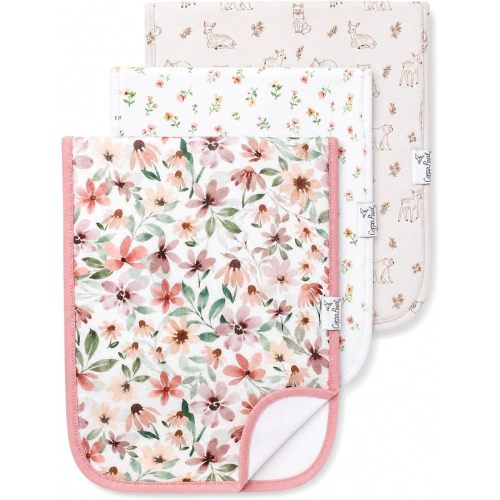 Copper Pearl Premium Baby Burp Cloths - 3-Pack Large Cotton Burp Cloths, Extra Soft Spit Up Rags with 3 Absorbent Layers, Perfect for Baby Boy and Baby Girl Gifts (21" x 10" Size, Natalie Set)