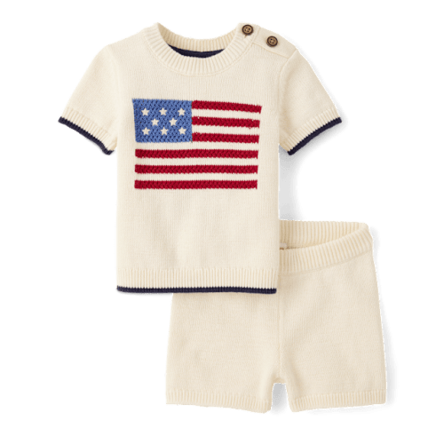 Baby Crochet Flag 2-Piece Outfit Set - Nantucket Charm - Cream