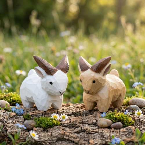 Whimsical Hand-Carved Wooden Goat Figurine | Rustic Woodland Ram Decor | Cottagecore Animal Miniature | Unique Gift for Nature Lover
