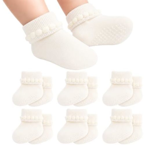 Non Slip Baby Girl Newborn Infant Socks Booties Pom Pom Turn Cuff