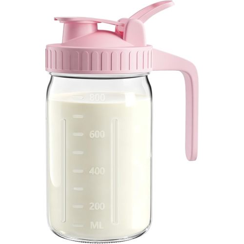 32oz Breast Milk Pitcher with Lid - Airtight Leakproof Glass Storage with Flip Cap & Pour Spout, Wide Mouth 1 Quart Breastmilk Storage Container for Breastmilk, Formula, and Milk
