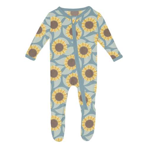 Print Footie with 2 Way Zipper in Stormy Sea Sunflower