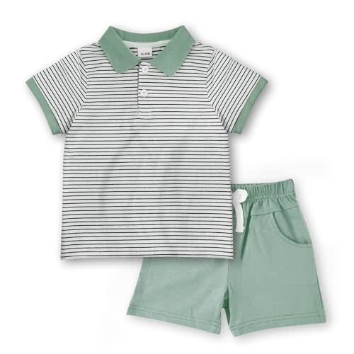 JiuBreeze Toddler Baby Boys Summer Short Sleeve Polo Shirts Set 2-piece Striped Outfits 18 Month-5T