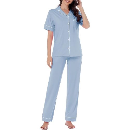 LUBOT 100% Cotton Pajamas for Women PJ Set Soft 2 Piece Ladies Button Knit Long Short Sleeve Sleepwear Loungewear XS-XXL