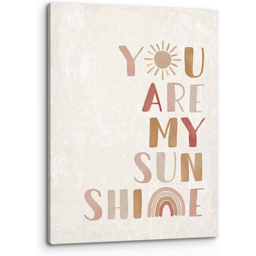 PHAMTE Wall Art You Are My Sunshine Wall Decor,Boho Nursery Decor,You Are My Sunshine Boho Sun Sunshine Rainbow Canvas Framed Wall Decor Home Teens Girls Kids Nursery Classroom Bedroom Living