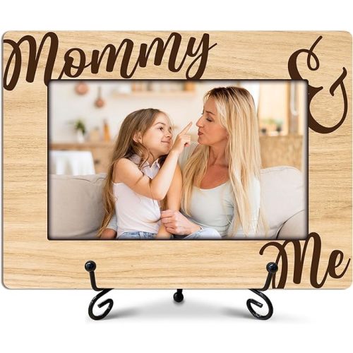 ukebobo Mommy and Me Baby Picture Frame, Best Mom Picture, New Mom Gifts, Birthday Present for Family, Mother's Day Gifts, Wood Photo Frame with Stand for Desk Decor, 8 x 6 Inches-442