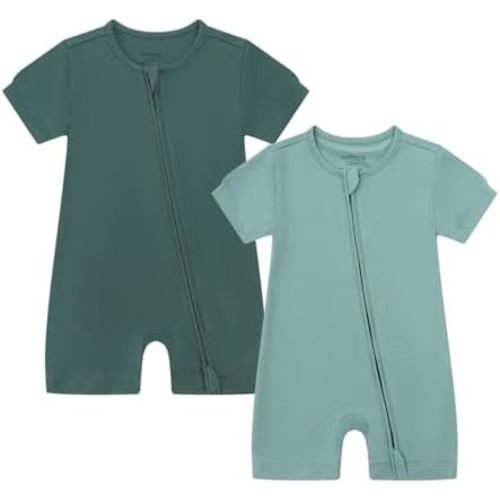 JunNeng Baby 2 Pack Rayon of Bamboo Romper Sleeper 2 Way Zipper Short Sleeve Jumpsuit Zipper Footless One-piece