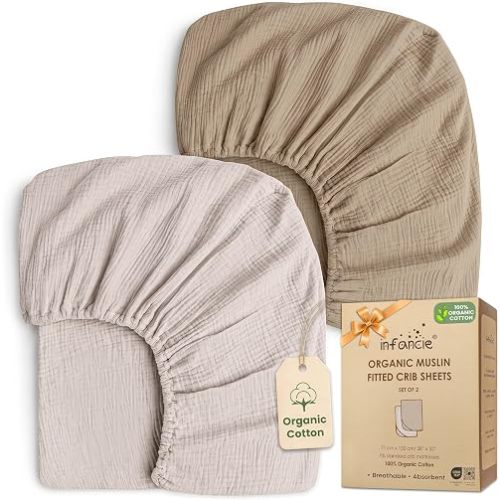 100% Organic Cotton 2 PK Baby Muslin Fitted Crib Sheets 28x52 in