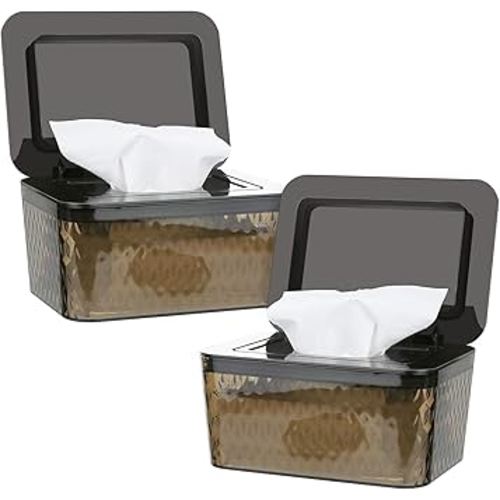 Wipes Dispenser, One-Handed Operation Wipe Holder for Baby & Adult, Seal-Designed Wipes Container for Bathroom Keep Diaper Wipes Fresh (2 Pack Brown)