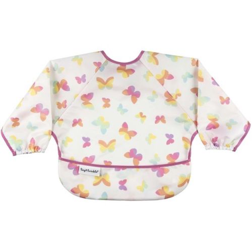 Tiny Twinkle Mess-Proof/Waterproof Long-Sleeve Baby Bib, Machine Washable Smock for Eating (Butterflies, Small 6-24 Months)