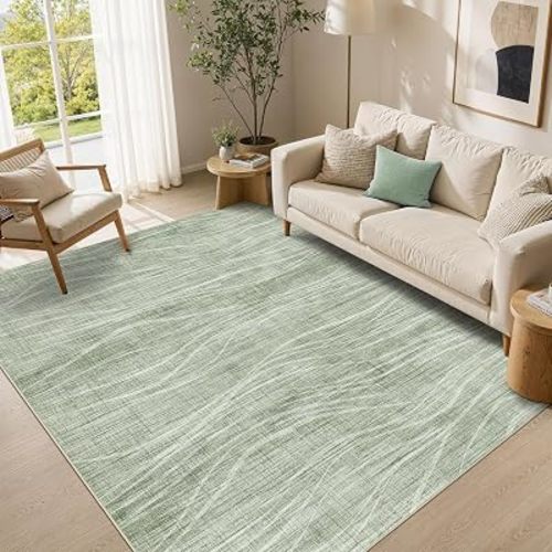 WITSHOCK 6x9 Living Room Rug Washable Area Rugs Modern Carpet Green