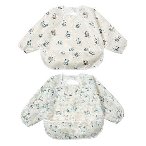 Little Dimsum Baby Bib with Pocket Waterproof Toddler Bibs Infant Feeding Bibs for Boys and Girls, Pack of 2 Colors